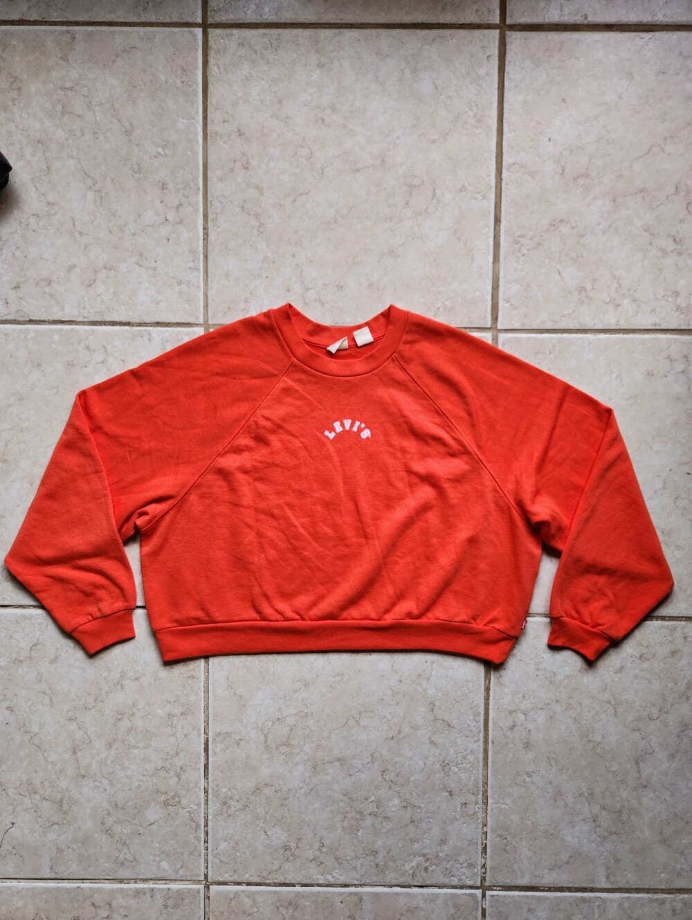 Levi's Cropped Logo Crewneck Sweatshirt XL Orange Arch Spellout Raglan